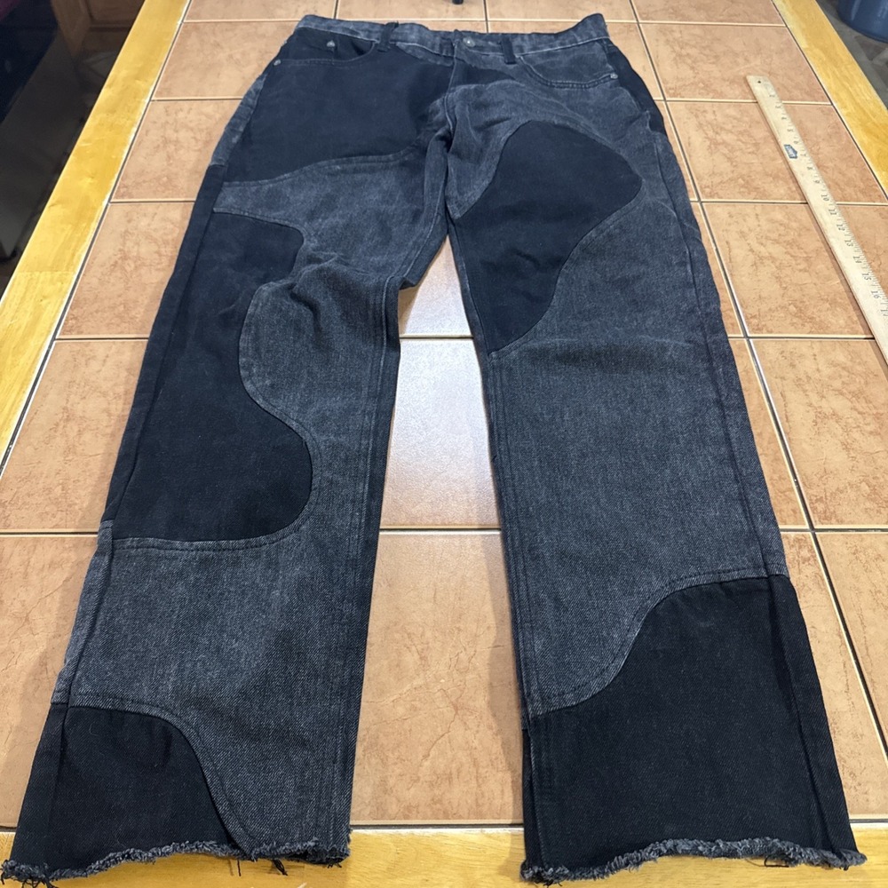 Kody Phillips Black Denim Jeans Sz 30 x‎ 29 Patchwork Streetwear Distressed